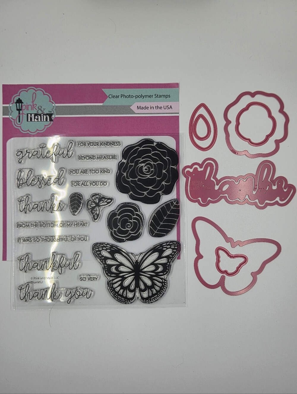 Pink & Main Thankful Photo-polymer Clear Stamp & Die Cut Set